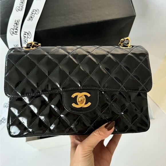 Chanel vintage small double sided flap black patent GHW - Picture 4 of 11